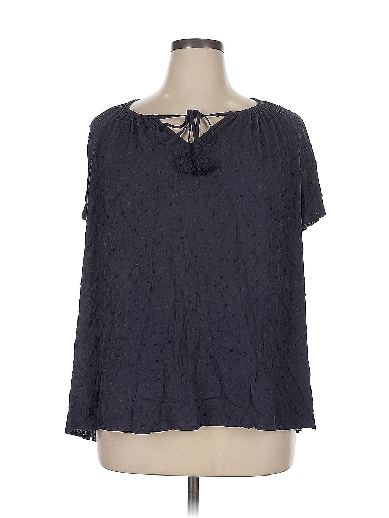 Pre-owned Lane Bryant Short Sleeve Blouse In Blue