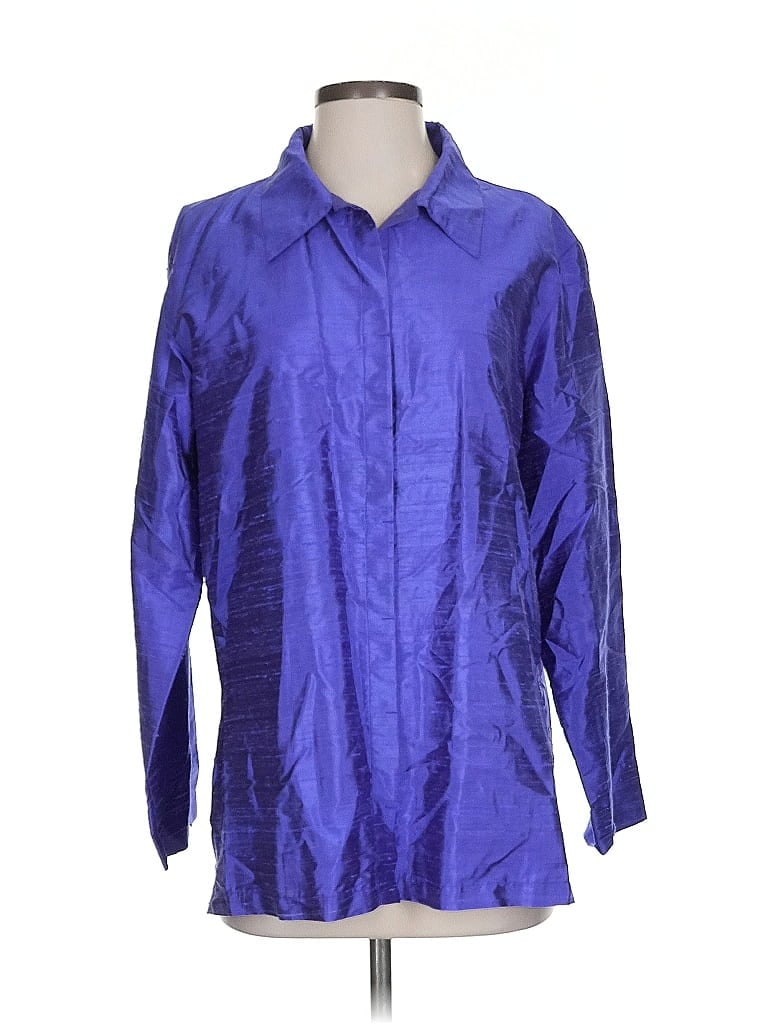 Chico's Design Metallic Purple Long Sleeve Button-Down Shirt Size Lg (2) - photo 1