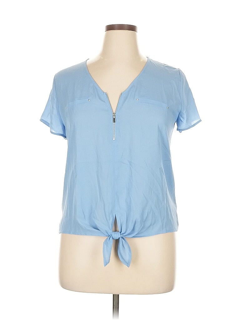 Pre-owned Bcx Short Sleeve Top Blue Keyhole Neckline Tops