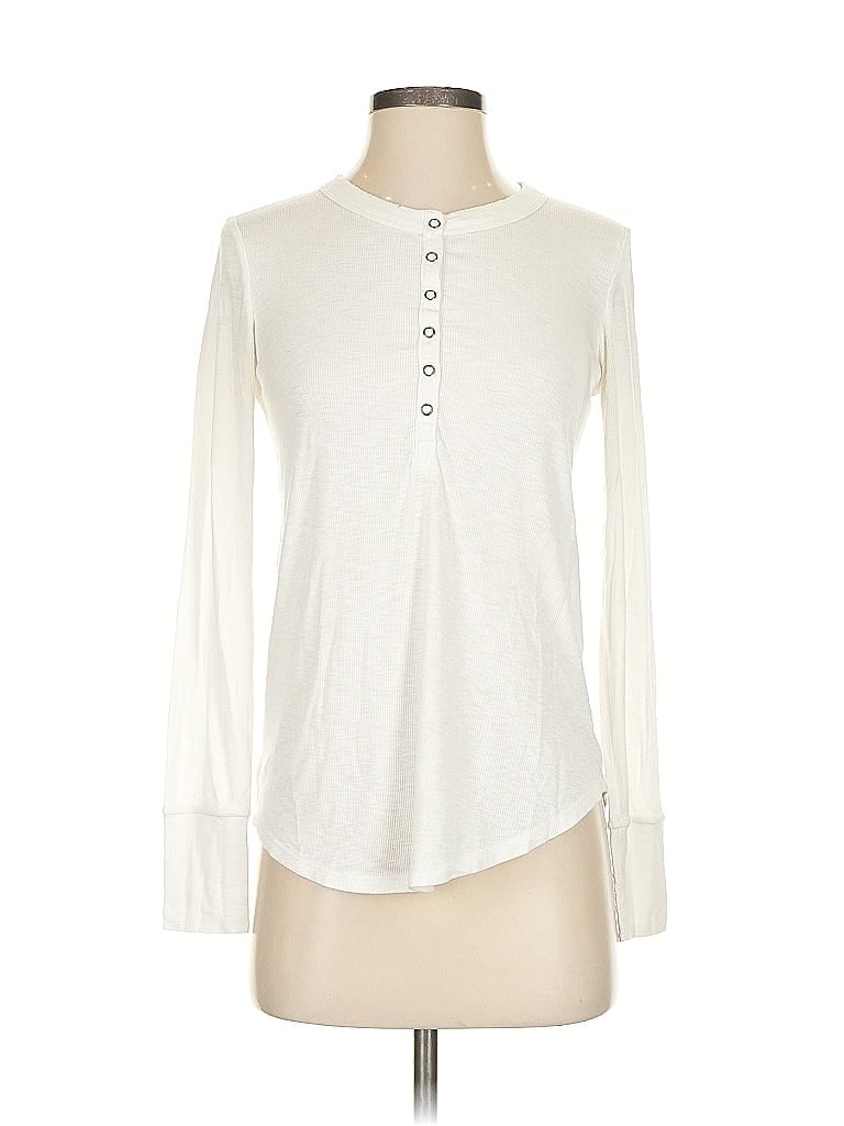 Pre-owned Aerie Long Sleeve Henley Shirt In White
