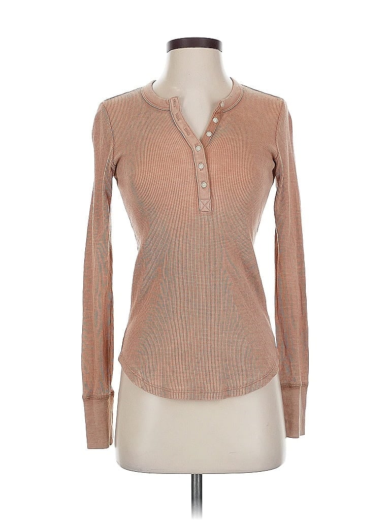 Pre-owned Aerie Long Sleeve Henley Shirt In Brown