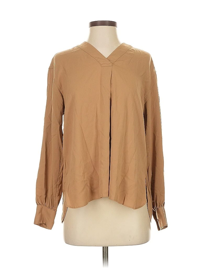 Pre-owned Uniqlo Long Sleeve Blouse In Brown