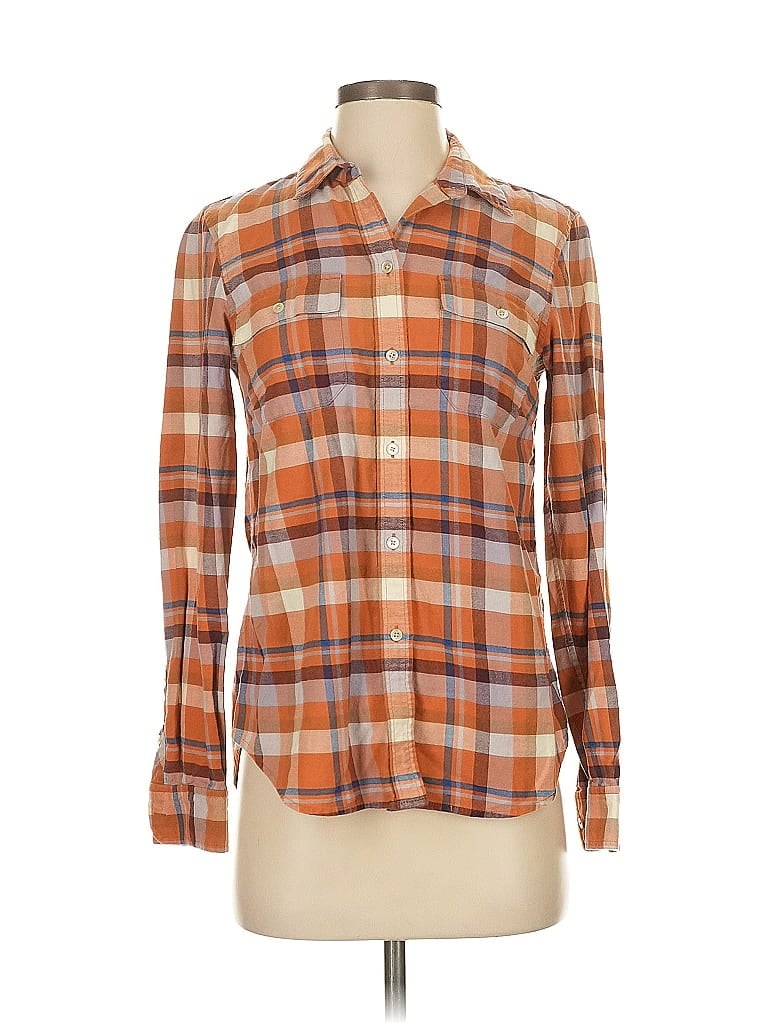 L.L.Bean Signature Plaid Orange Long Sleeve Button-Down Shirt Size XS - photo 1
