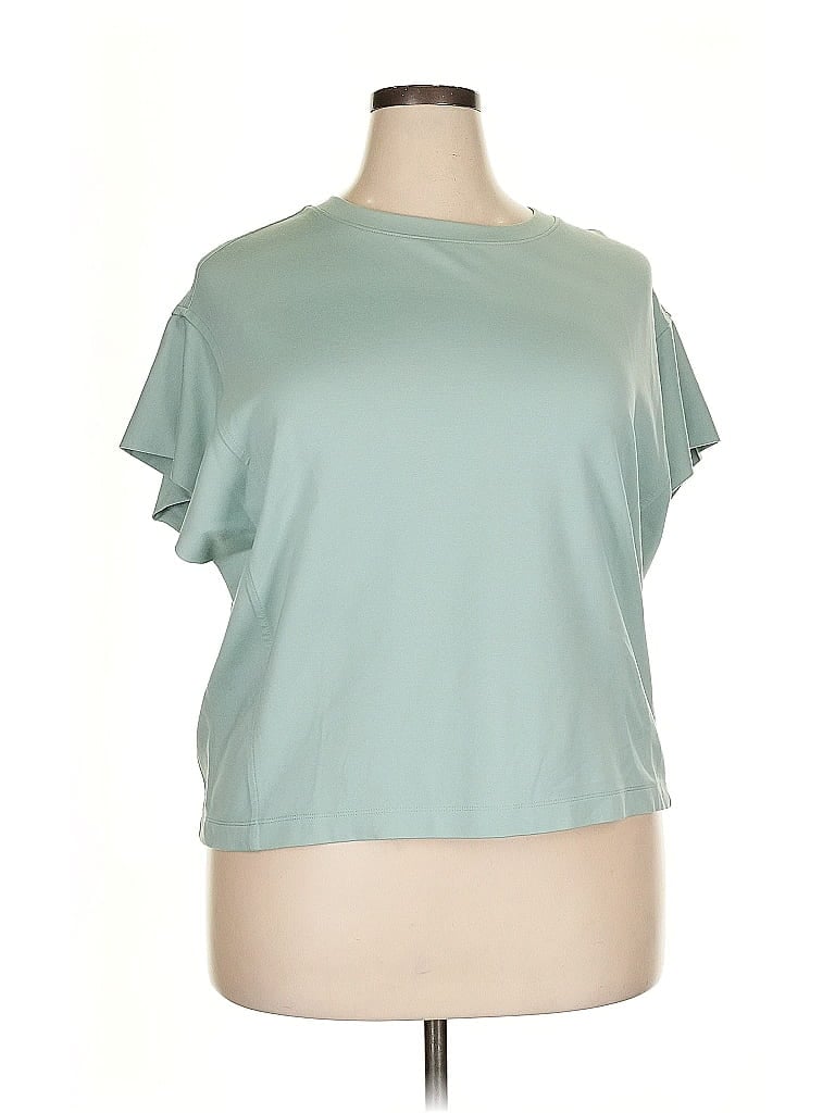 Pre-owned A New Day Short Sleeve Top Green Keyhole Neckline Tops