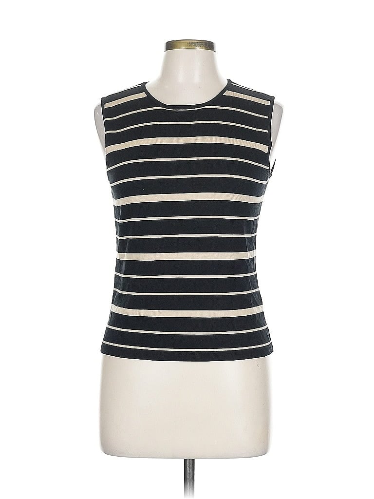 Pre-owned Tahari By Asl Sleeveless Silk Top Black Boatneck Tops