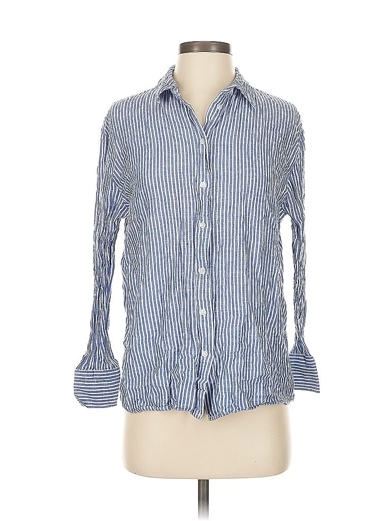 Pre-owned Primark 3/4 Sleeve Button Down Shirt In Blue