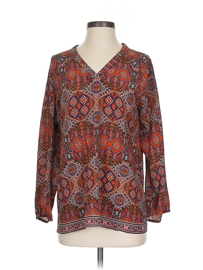 Click to view more detailed imagery on our partner's website Pre-owned Tolani Long Sleeve Silk Top Brown V Neck Tops