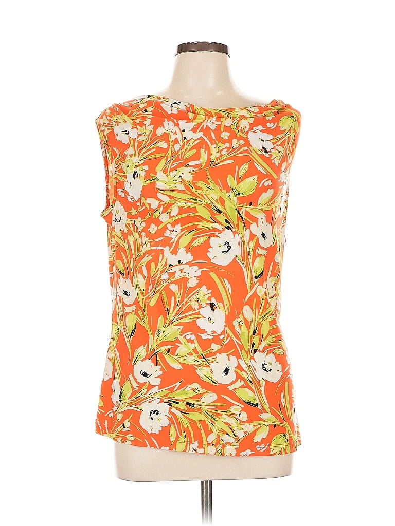 Pre-owned Black Label By Evan Picone Sleeveless Blouse In Orange