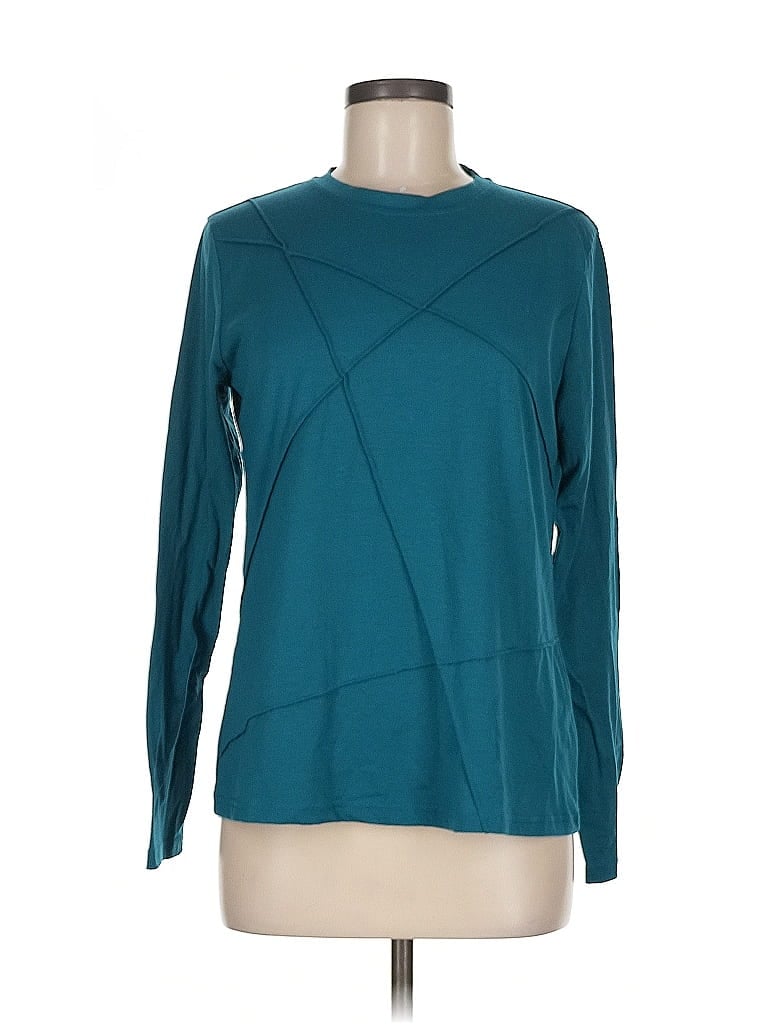 Pre-owned Made With Love Long Sleeve Top Teal Crew Neck Tops In Blue