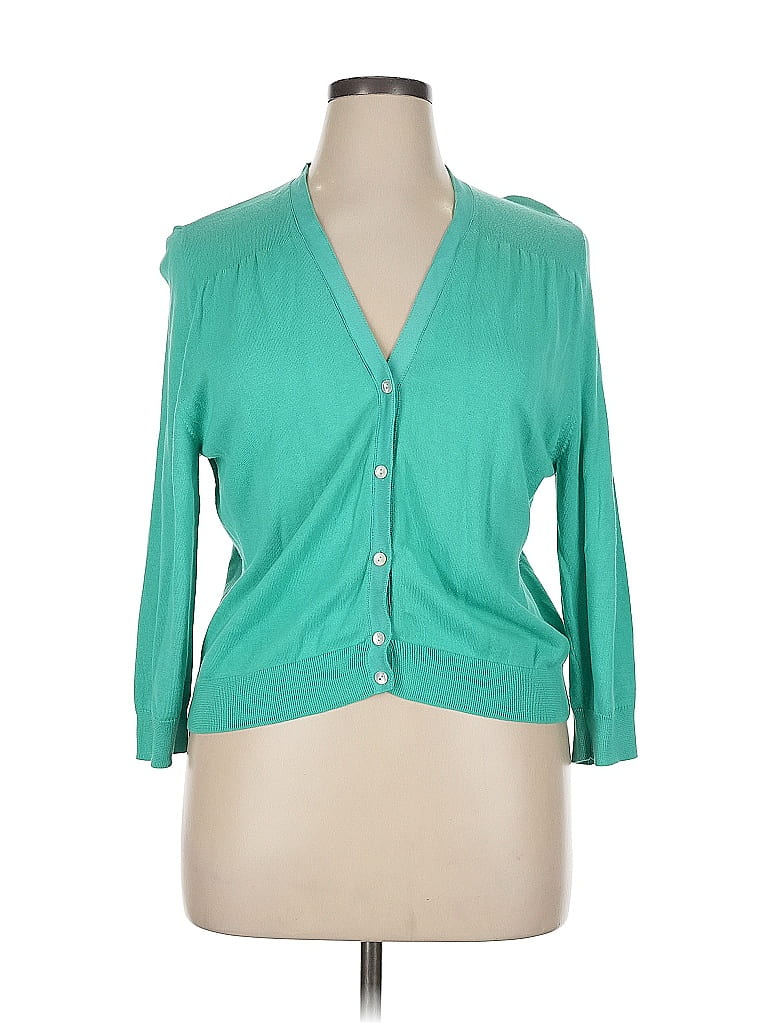 Pre-owned Lands' End Cardigan Sweater In Green