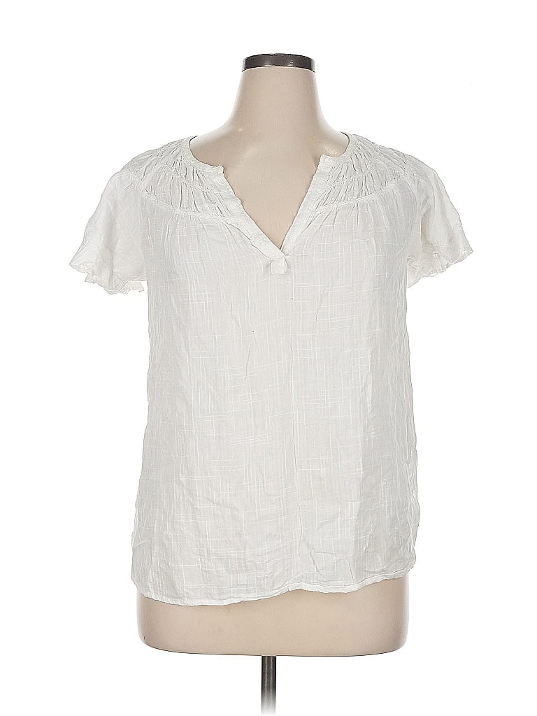 Pre-owned Max Studio Short Sleeve Blouse In White