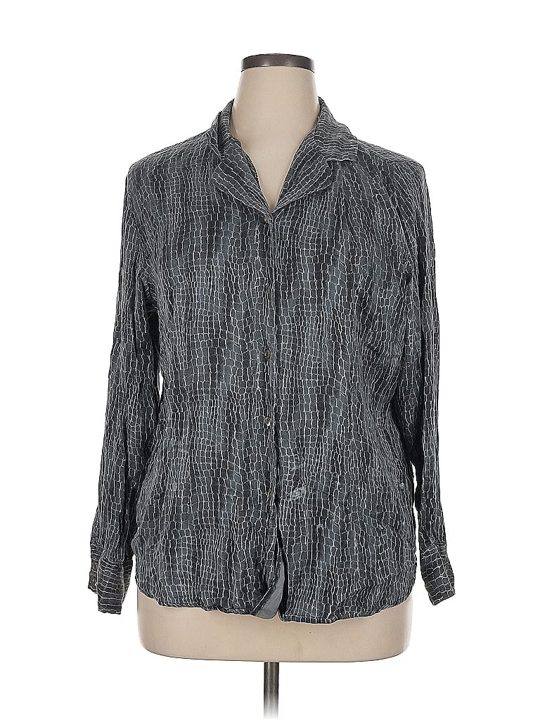 Lord & Taylor 100% Silk Houndstooth Gray Long Sleeve Silk Top Size 16 - photo 1