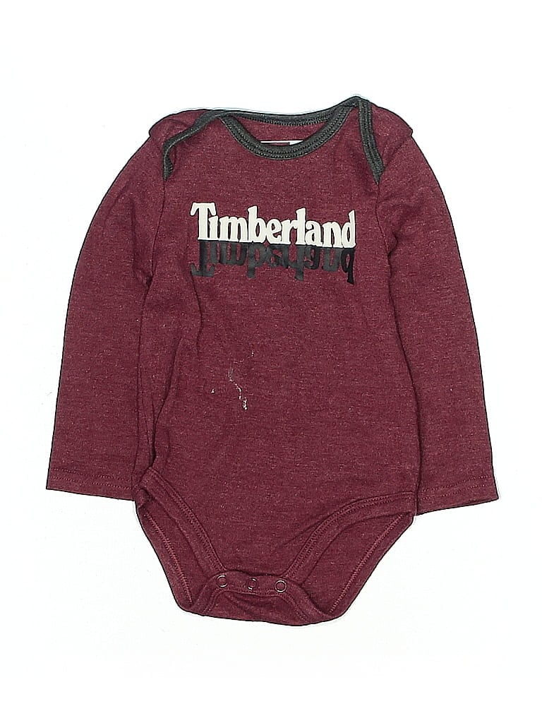 Click to view more detailed imagery on our partner's website Pre-owned Timberland Babies' Long Sleeve Onesie In Burgundy