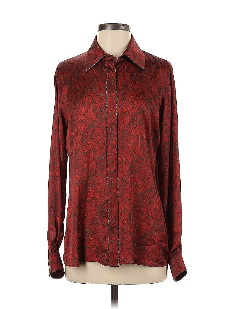 Pre-owned W By Worth Long Sleeve Blouse In Burgundy