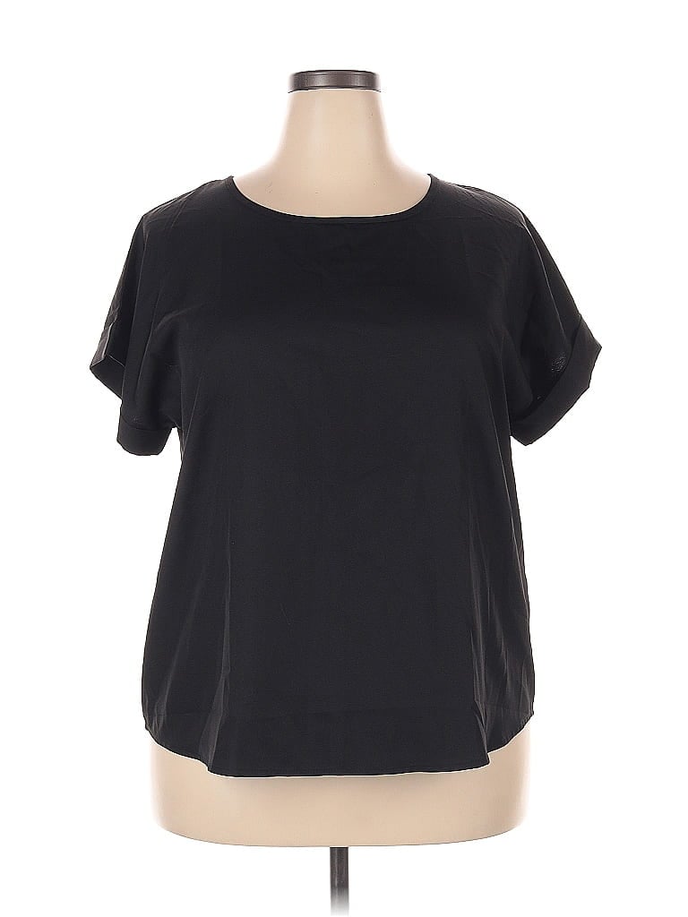 SHEIN CURVE Pre-owned Short Sleeve Top Black Boatneck Tops