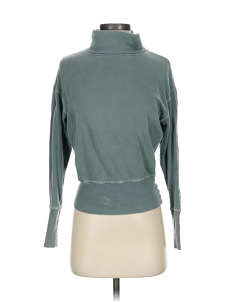 Pre-owned Rivet & Thread Long Sleeve Top Teal Turtleneck Tops In Blue