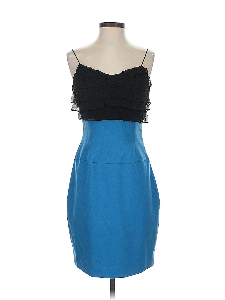 Black Halo 100% Silk Color Block Blue Cocktail Dress Size 4 - photo 1