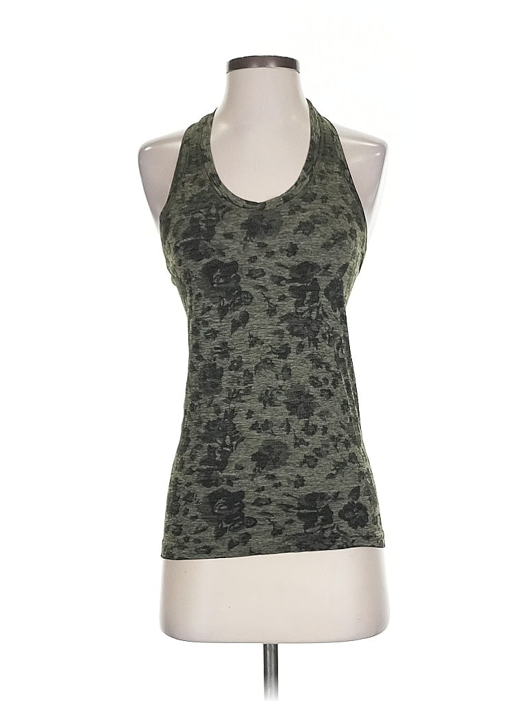 Pre-owned Athleta Tank Top Green Floral Pattern Scoop Neck Tops
