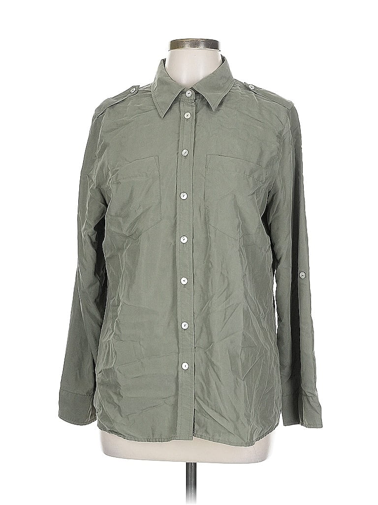 Chico's Solid Green Long Sleeve Button-Down Shirt Size Lg (2) - photo 1