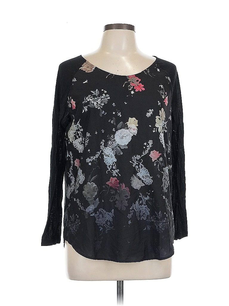 Click to view more detailed imagery on our partner's website Pre-owned French Connection 3/4 Sleeve Top Black Scoop Neck Tops