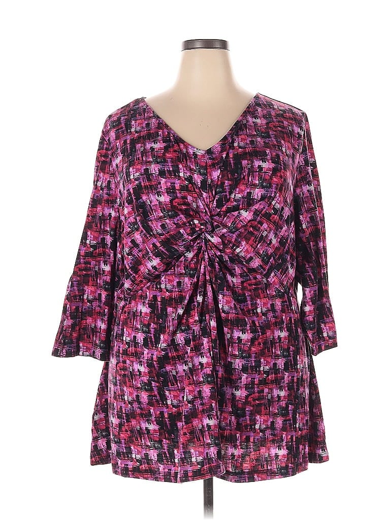 Pre-owned Catherines 3/4 Sleeve Top Purple Tie Neck Tops