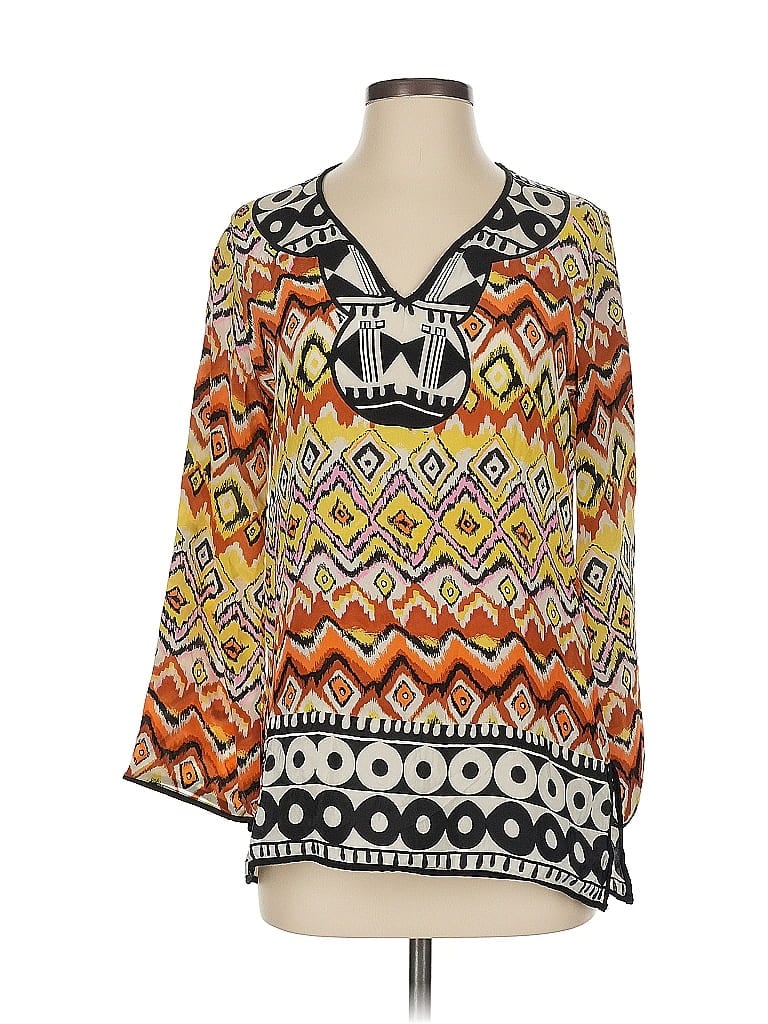 Pre-owned Tolani 3/4 Sleeve Silk Top Orange V Neck Tops