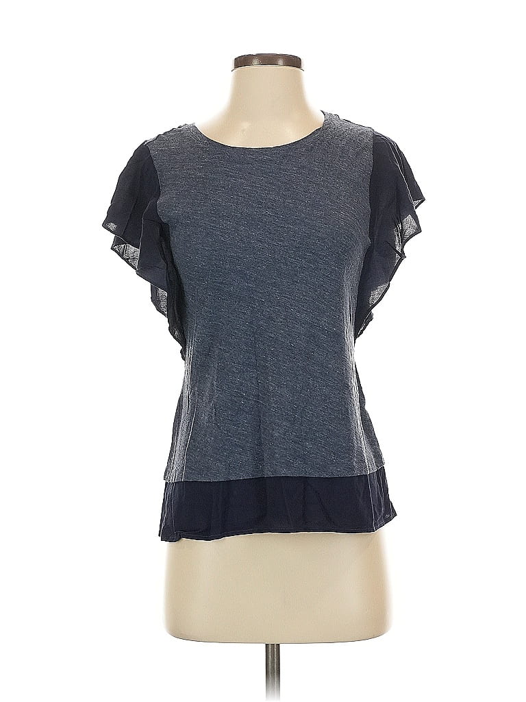Click to view more detailed imagery on our partner's website Pre-owned Vince Camuto Short Sleeve Top Gray Ruffles Neckline Tops