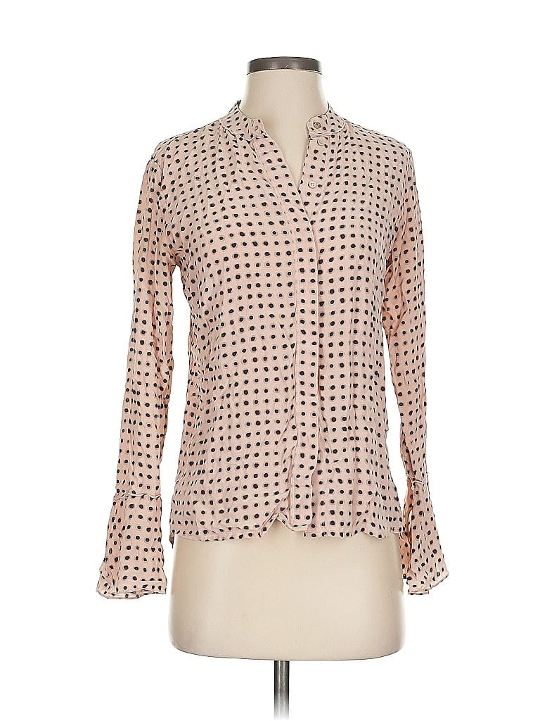 Click to view more detailed imagery on our partner's website Pre-owned Donna Karan Long Sleeve Silk Top Ivory Polka Dots Pattern Cowl Neck Tops In White