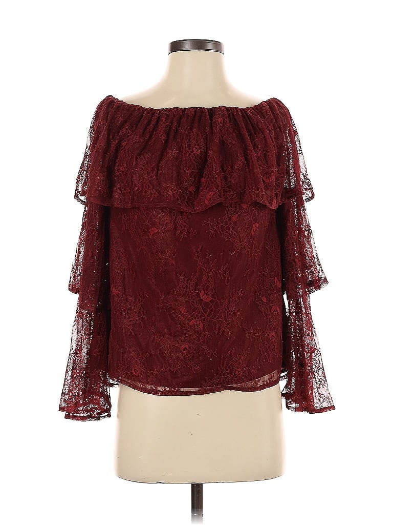 Pre-owned Lucky Brand 3/4 Sleeve Blouse In Burgundy