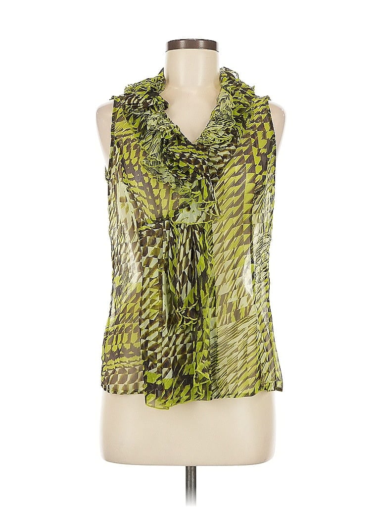Pre-owned Doncaster Collection Sleeveless Silk Top Green Cowl Neck Tops