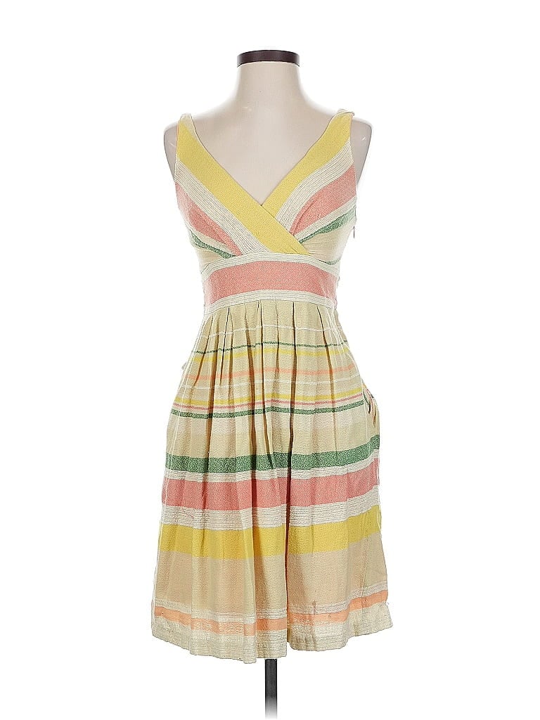 Eva Franco 100% Polyester Stripes Yellow Casual Dress Size 2 - photo 1