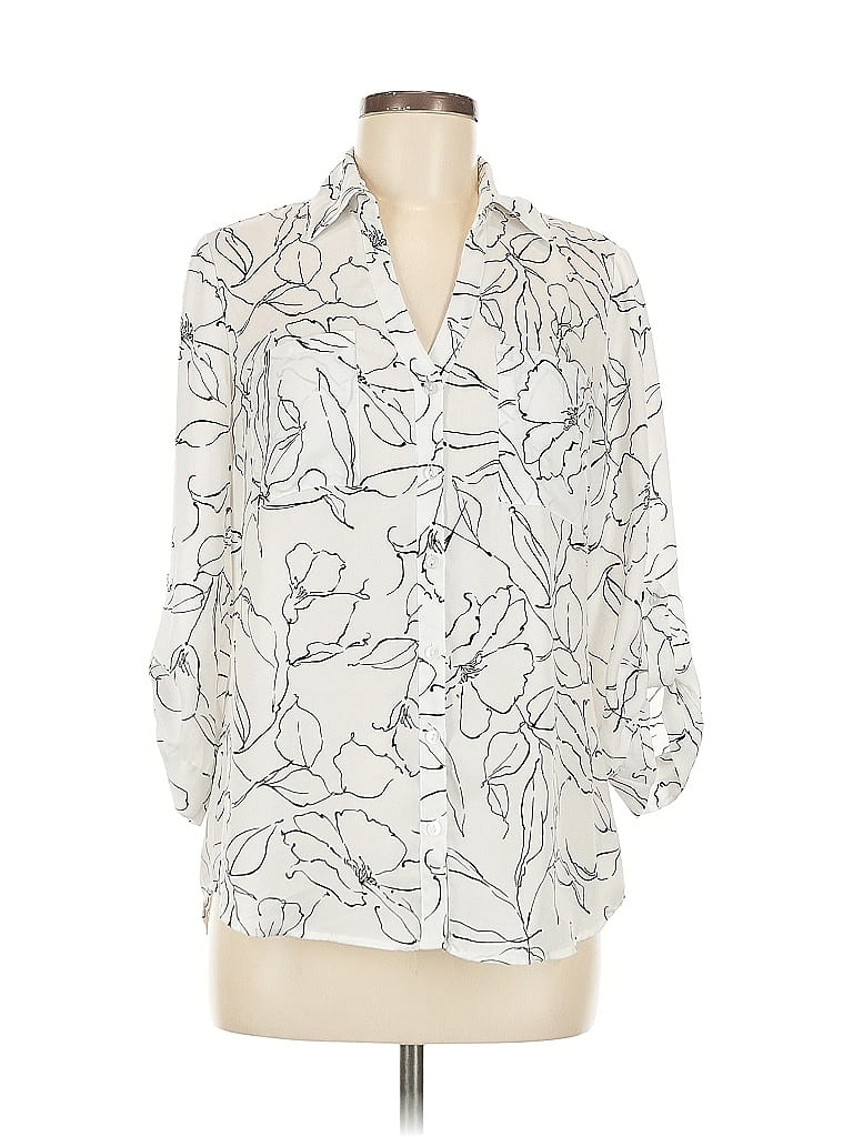 Fortune + Ivy 100% Polyester Print Ivory White 3/4 Sleeve Blouse Size M - photo 1