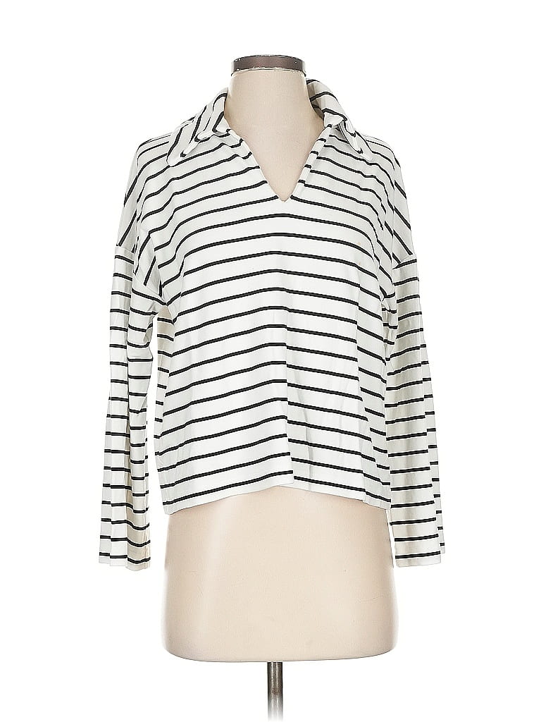 Pre-owned Ann Taylor Long Sleeve Polo Shirt In White