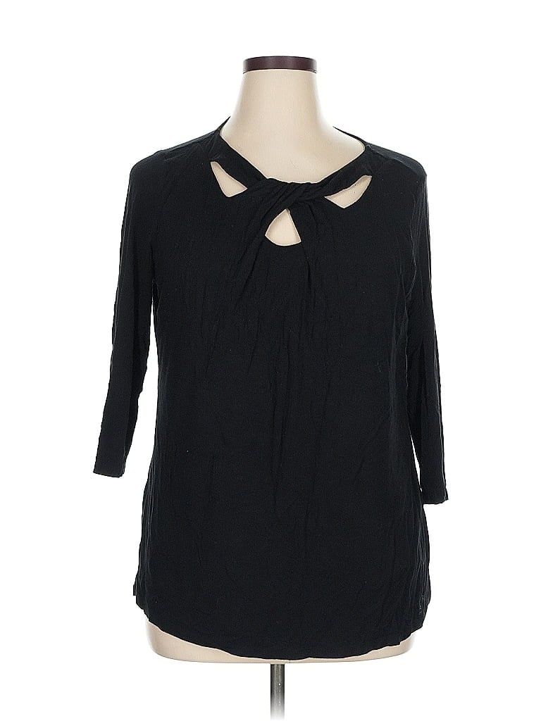 Pre-owned Inc International Concepts 3/4 Sleeve Top Black Keyhole Neckline Tops