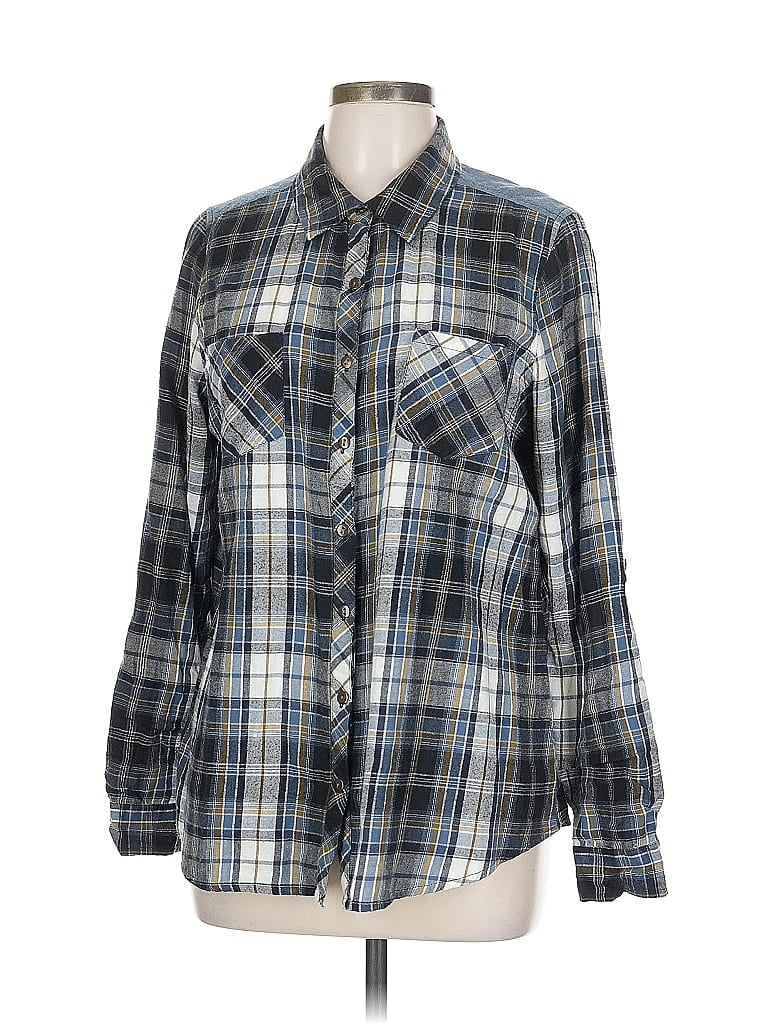 Pre-owned Relativity Long Sleeve Button Down Shirt In Blue