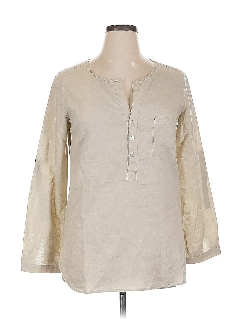 Pre-owned Max Studio Long Sleeve Blouse In White