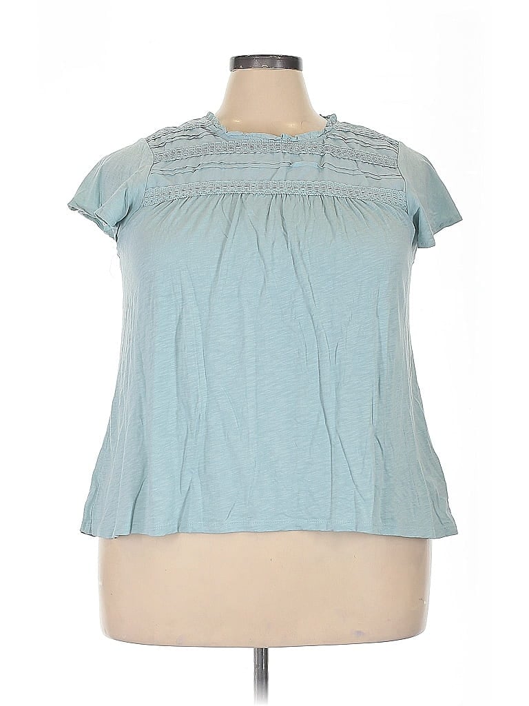 ELLA MOSS Pre-owned Short Sleeve Top Blue Keyhole Neckline Tops