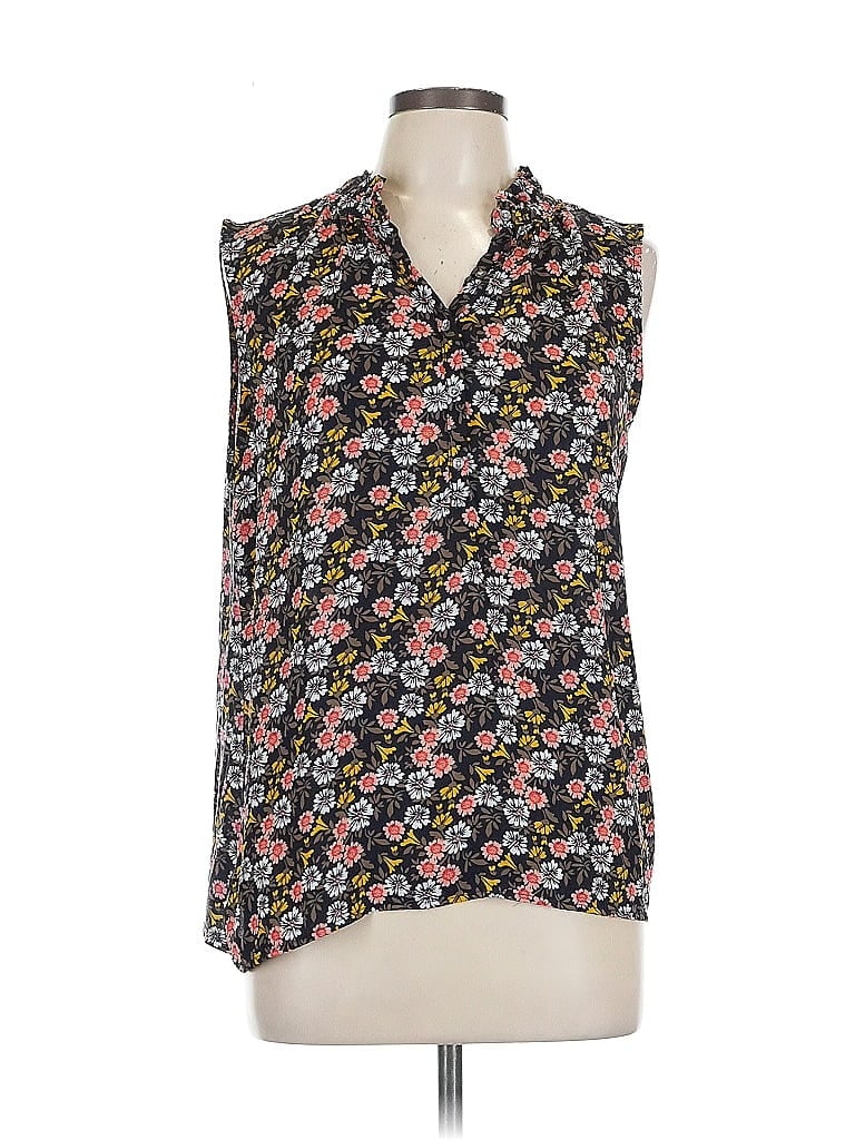 Ann Taylor LOFT 100% Rayon Floral Black Sleeveless Blouse Size L - photo 1