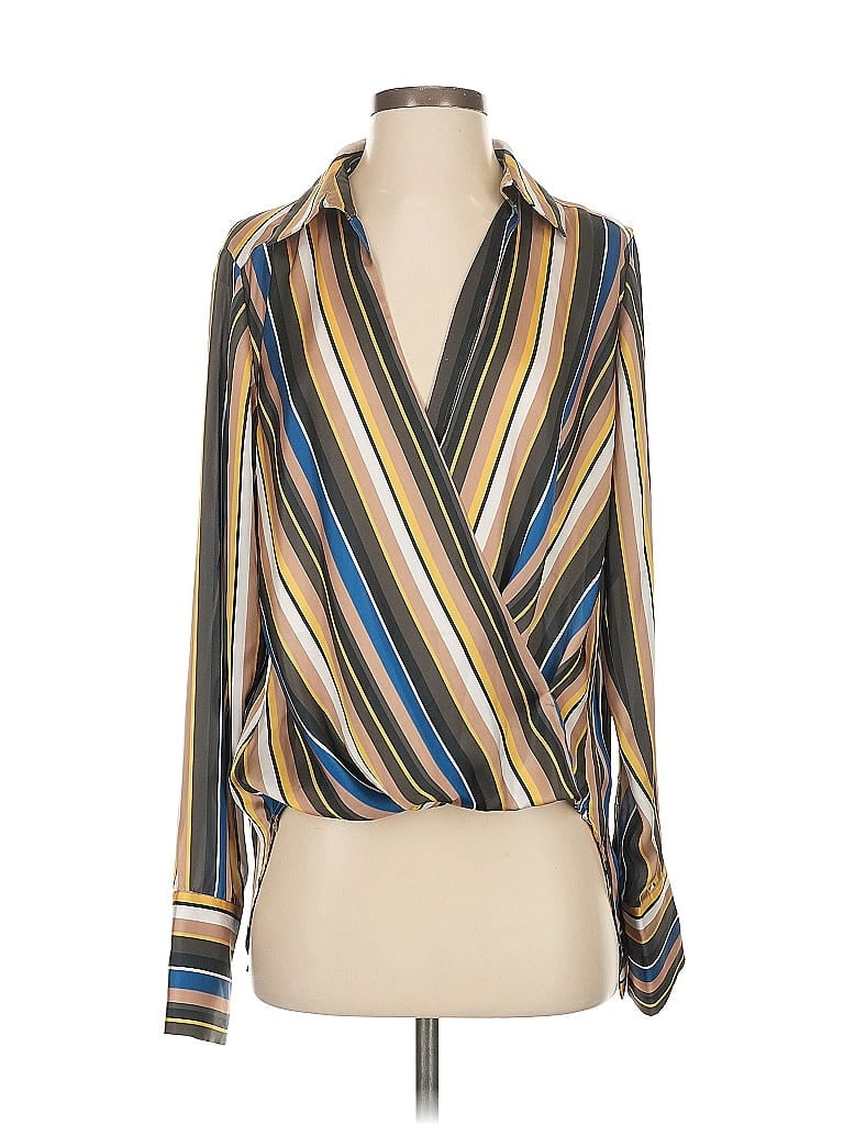 W by Worth 100% Polyester Stripes Gold Long Sleeve Blouse Size 8 - photo 1