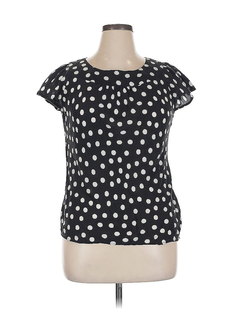 AK Anne Klein 100% Silk Polka Dots Black Short Sleeve Top Size 0X - photo 1