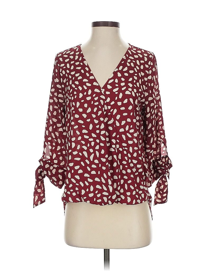 Pre-owned Beacon 3/4 Sleeve Blouse In Burgundy