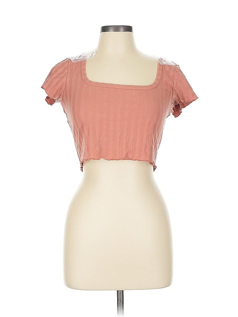 Pre-owned Offline By Aerie Short Sleeve Top Pink Stripes Pattern Square Neckline Tops