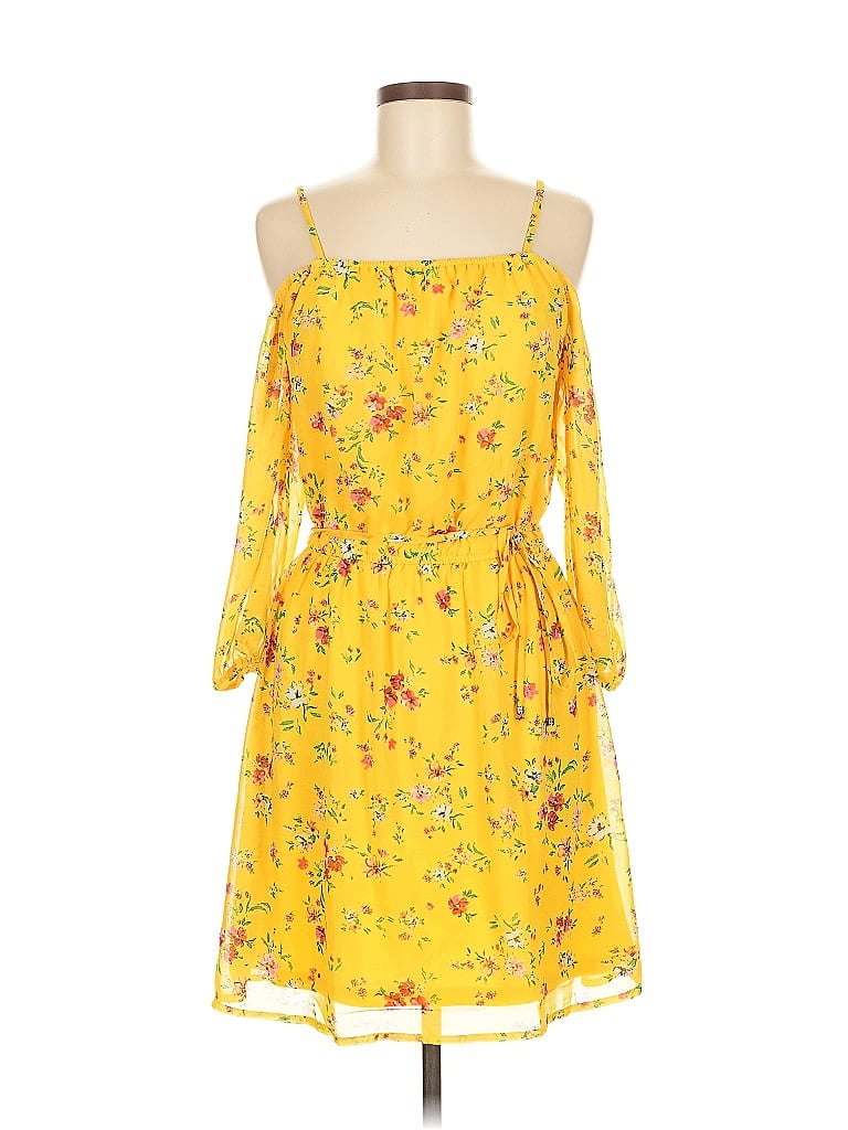 Charming Charlie 100% Polyester Floral Yellow Casual Dress Size M - photo 1