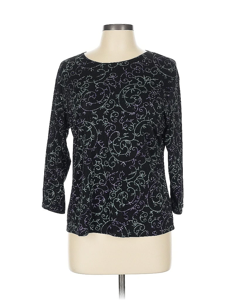 Pre-owned Notations 3/4 Sleeve Top Black Boatneck Tops