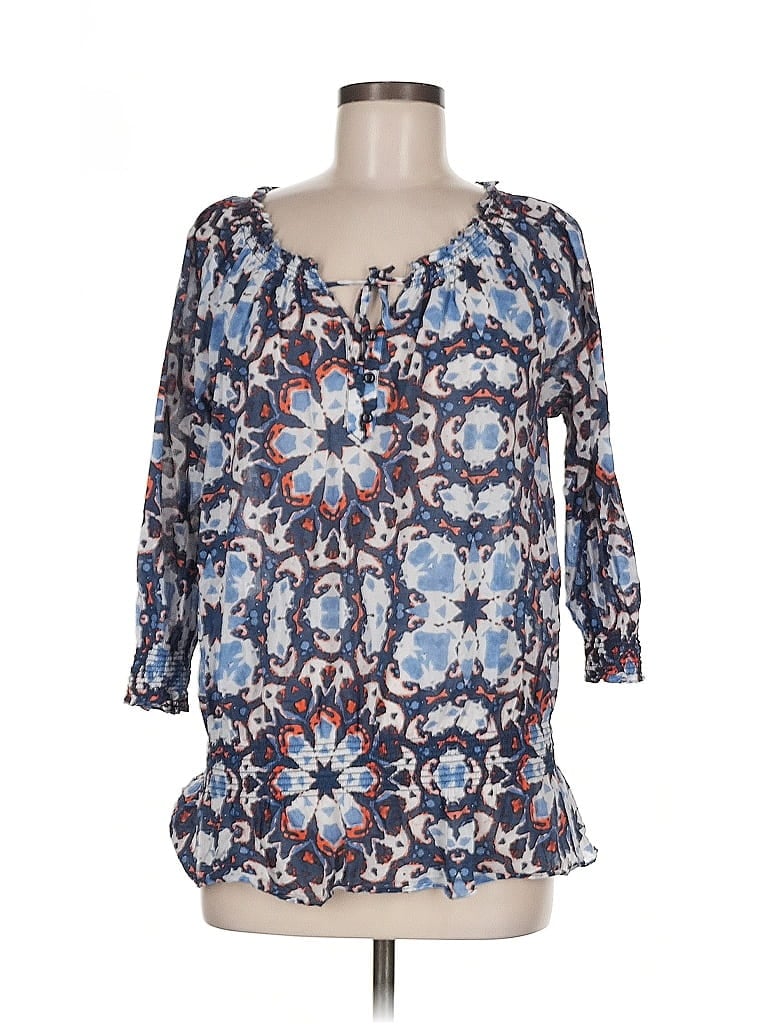 Pre-owned Jones New York Signature 3/4 Sleeve Blouse In Blue