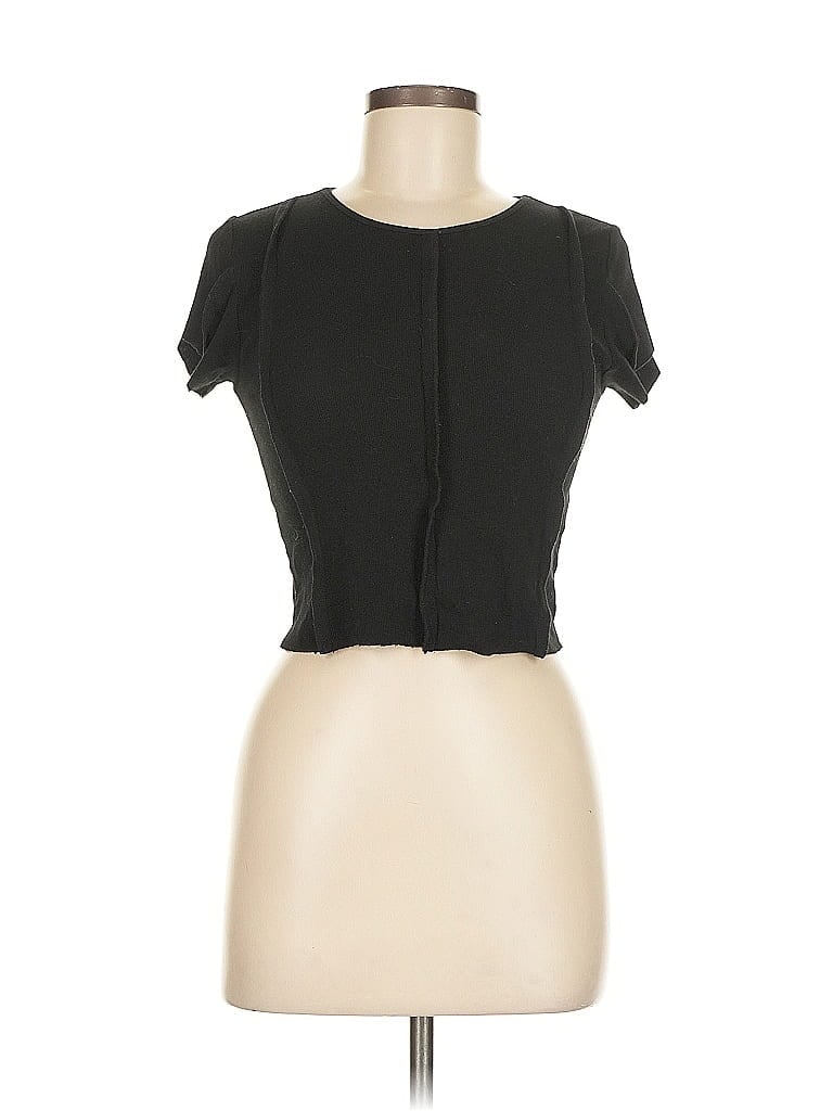 Pre-owned Pac Cares Short Sleeve Top Black Keyhole Neckline Tops