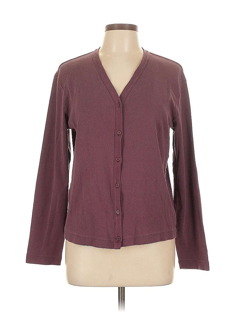 Pre-owned Lands' End Cardigan Sweater In Burgundy