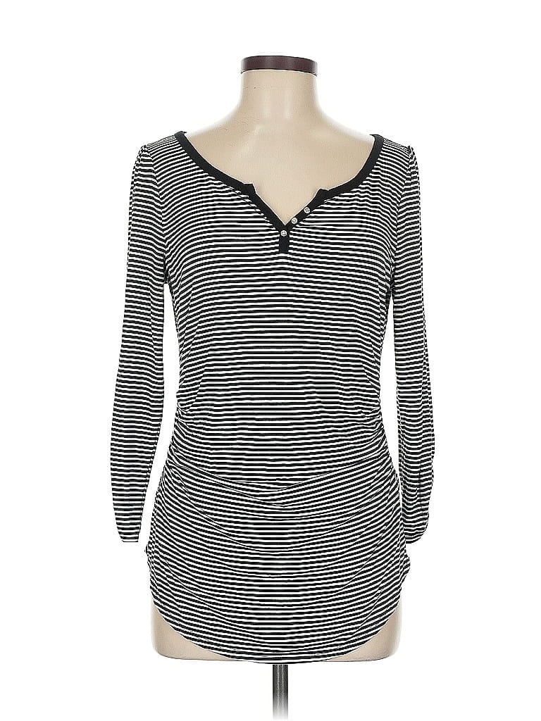 Pre-owned White House Black Market Long Sleeve Henley Shirt In Black