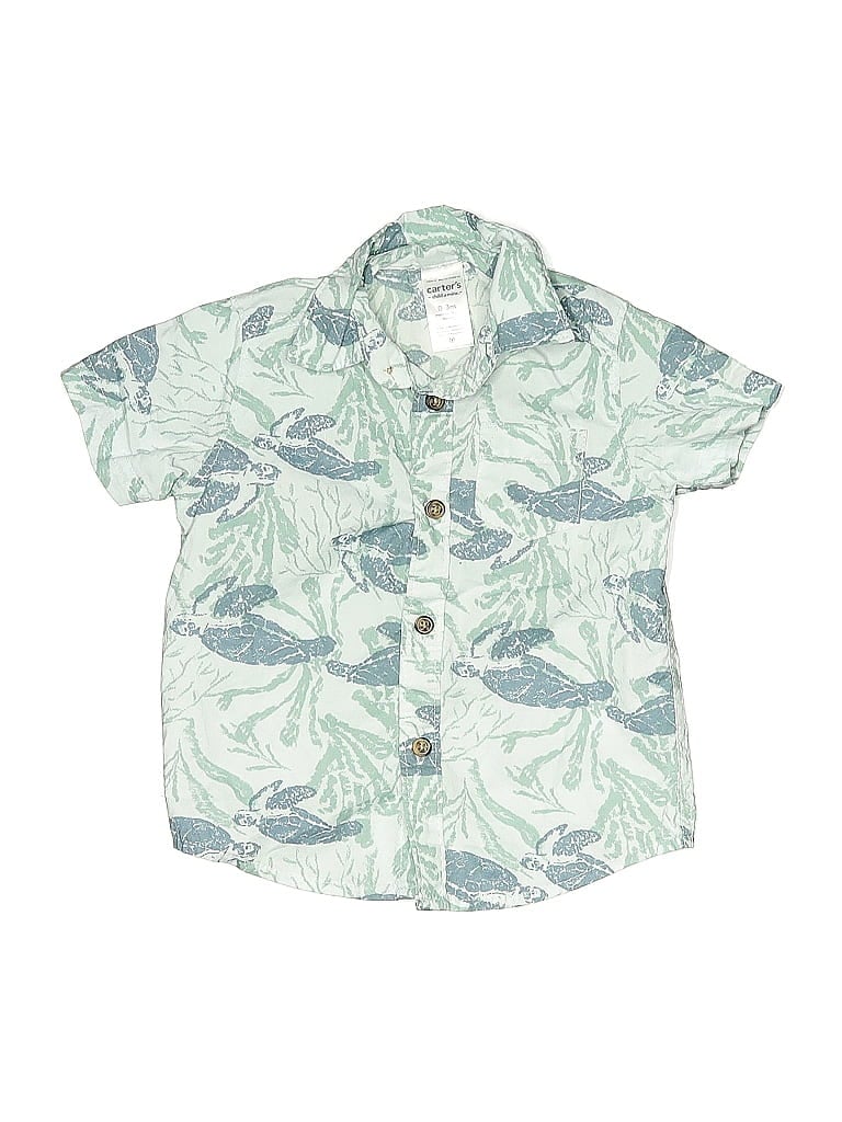 Pre-owned Carter's Babies' Short Sleeve Button Down Shirt In Green