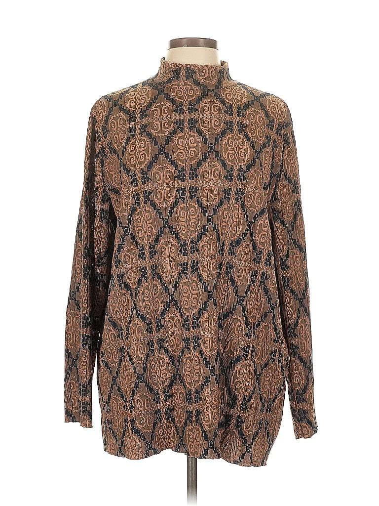 Pre-owned Zara Long Sleeve Top Brown Paisley Pattern Turtleneck Tops